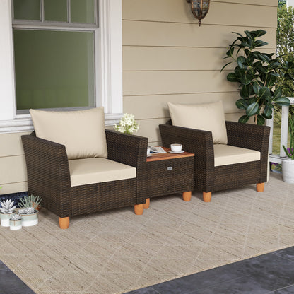 3-Piece Patio Furniture Set With Cushions, Acacia Wood Coffee Table, Beige Patio Conversation Sets at Gallery Canada