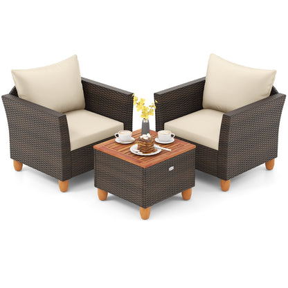 3-Piece Patio Furniture Set With Cushions, Acacia Wood Coffee Table, Beige Patio Conversation Sets Beige at Gallery Canada