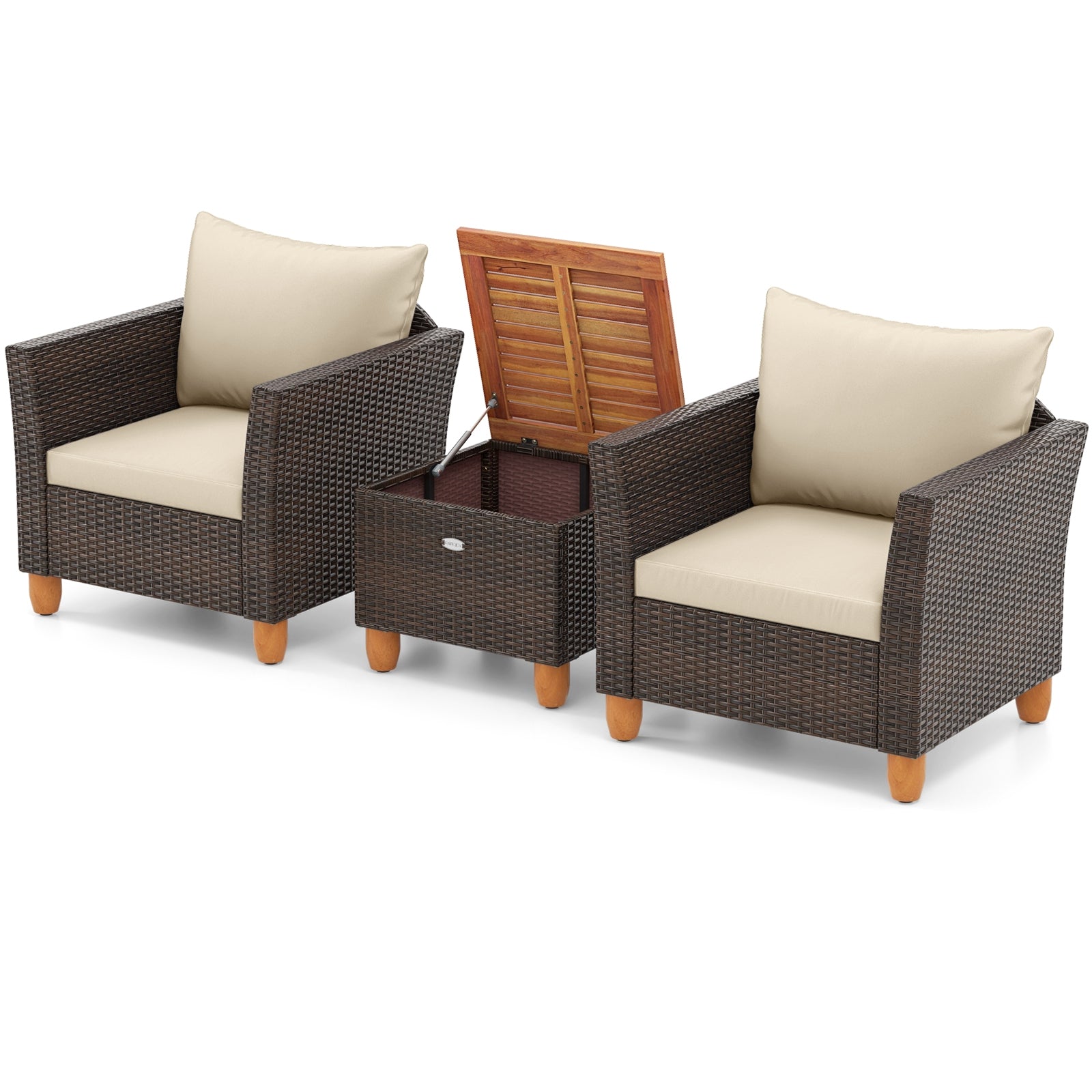 3-Piece Patio Furniture Set With Cushions, Acacia Wood Coffee Table, Beige Patio Conversation Sets at Gallery Canada