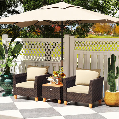 3-Piece Patio Furniture Set With Cushions, Acacia Wood Coffee Table, Beige Patio Conversation Sets at Gallery Canada