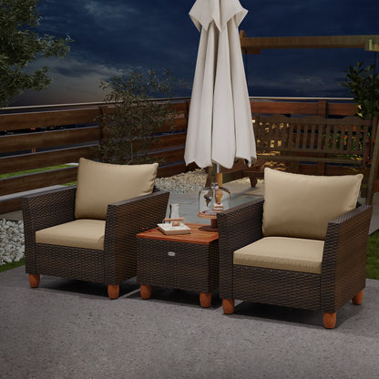 3-Piece Patio Furniture Set With Cushions, Acacia Wood Coffee Table, Beige Patio Conversation Sets at Gallery Canada