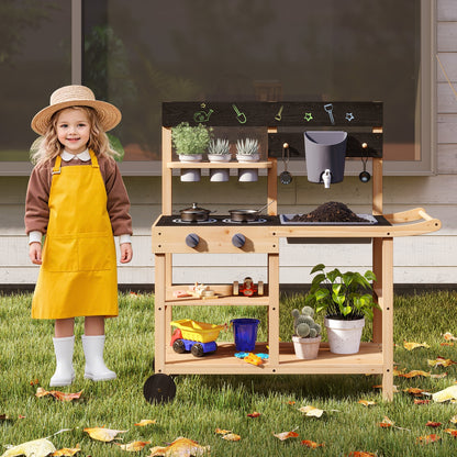 Outdoor Fir Wood Play Kitchen, Blackboard, Planting Pots, Natural Play Kitchen Sets at Gallery Canada