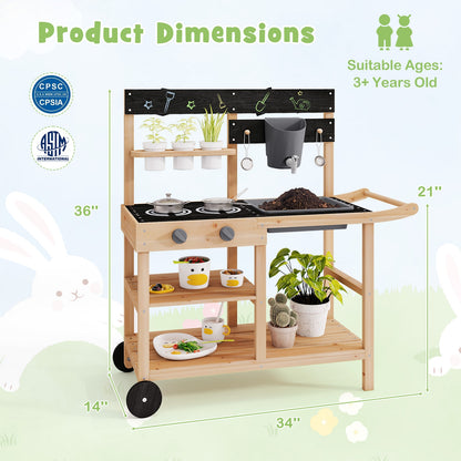 Outdoor Fir Wood Play Kitchen, Blackboard, Planting Pots, Natural Play Kitchen Sets at Gallery Canada