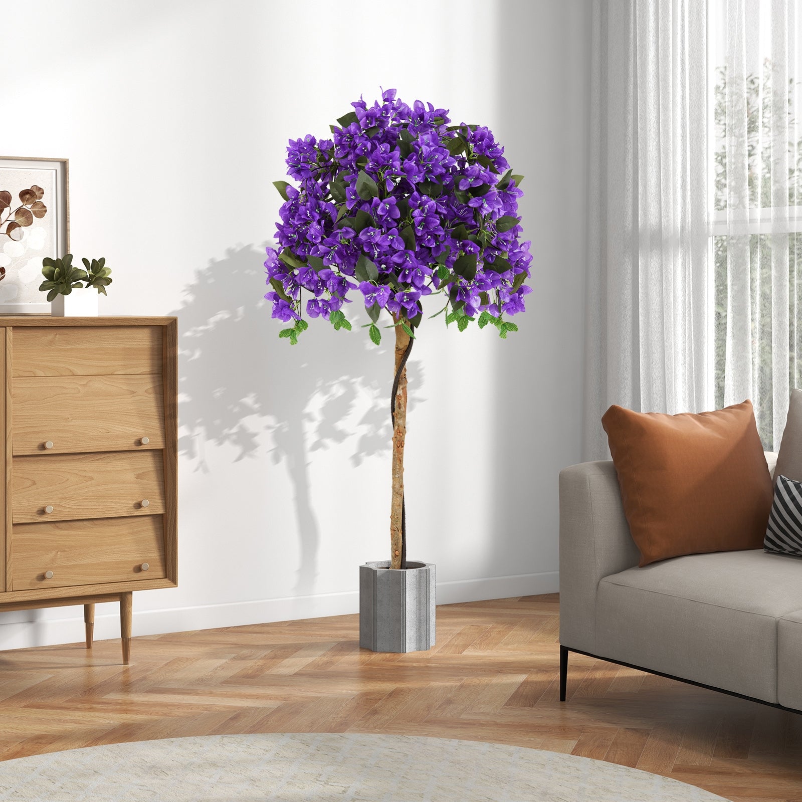 Artificial Azalea Tree, 4.5 Feet, Cement Pot, Purple Faux Plants at Gallery Canada