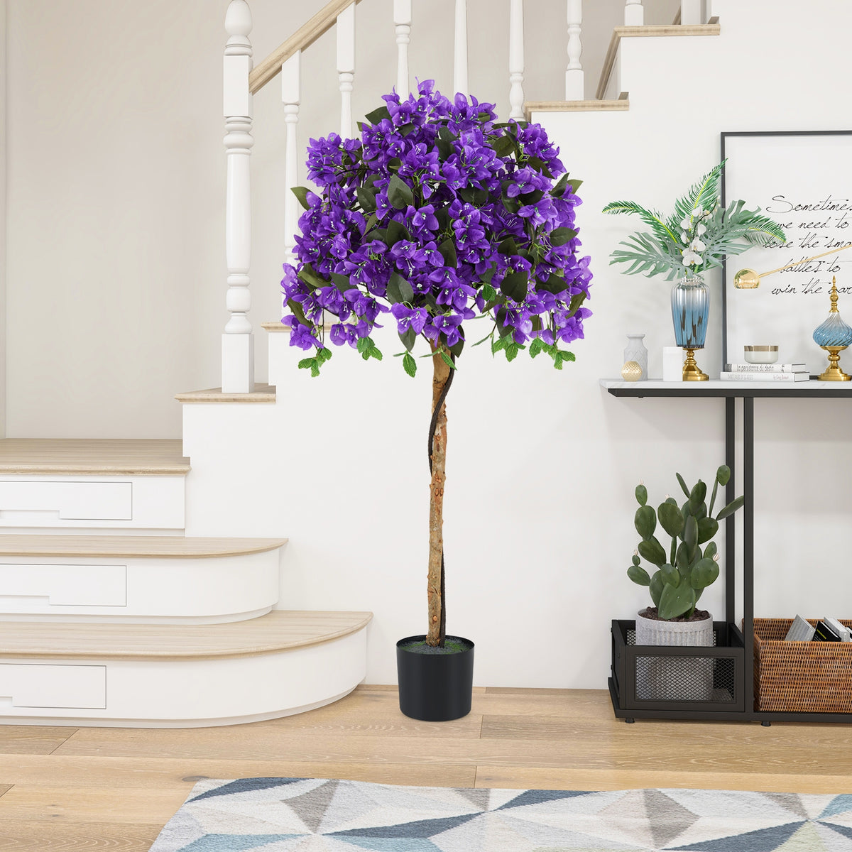 Artificial Azalea Tree, 4.5 Feet, Cement Pot, Purple Faux Plants at Gallery Canada