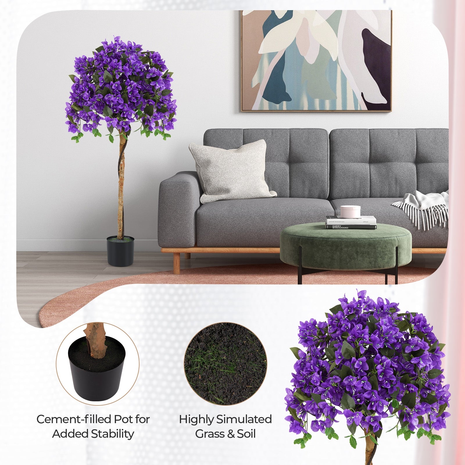 Artificial Azalea Tree, 4.5 Feet, Cement Pot, Purple Faux Plants at Gallery Canada