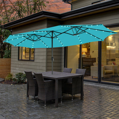 15 Feet Twin Patio Umbrella, 48 Solar LED Lights, Turquoise Outdoor Umbrellas at Gallery Canada