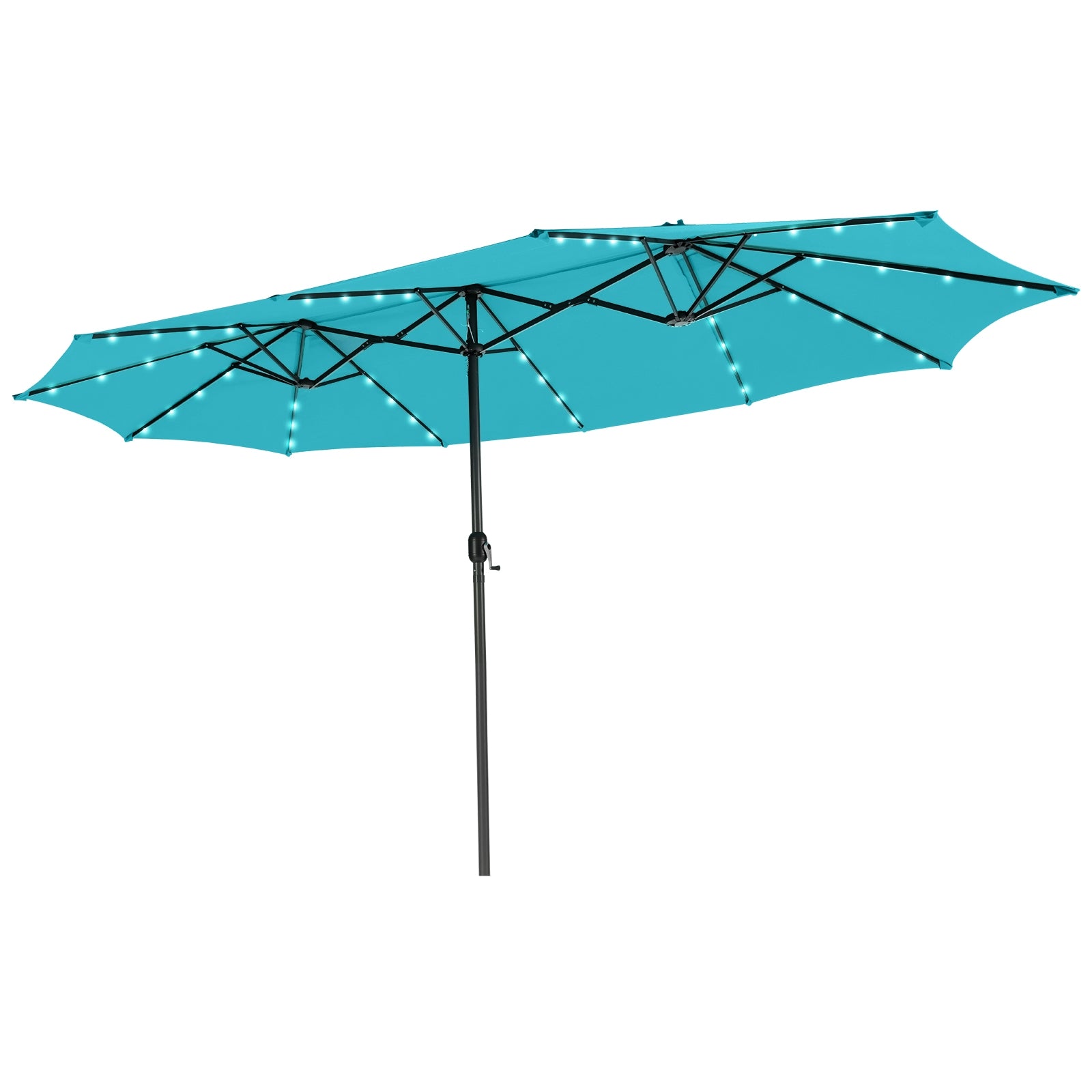 15 Feet Twin Patio Umbrella, 48 Solar LED Lights, Turquoise Outdoor Umbrellas at Gallery Canada