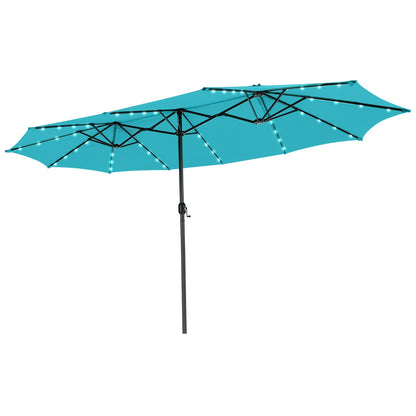 15 Feet Twin Patio Umbrella, 48 Solar LED Lights, Turquoise Outdoor Umbrellas at Gallery Canada