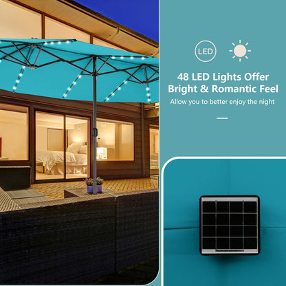 15 Feet Twin Patio Umbrella, 48 Solar LED Lights, Turquoise Outdoor Umbrellas at Gallery Canada