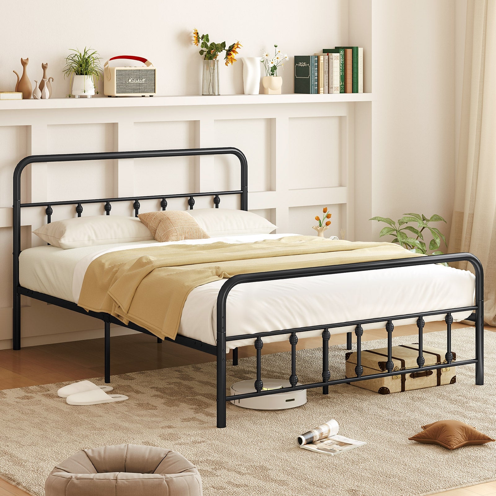 Queen Size Bed Frame With Headboard, Under Bed Storage, Black Simple Bed Frame at Gallery Canada