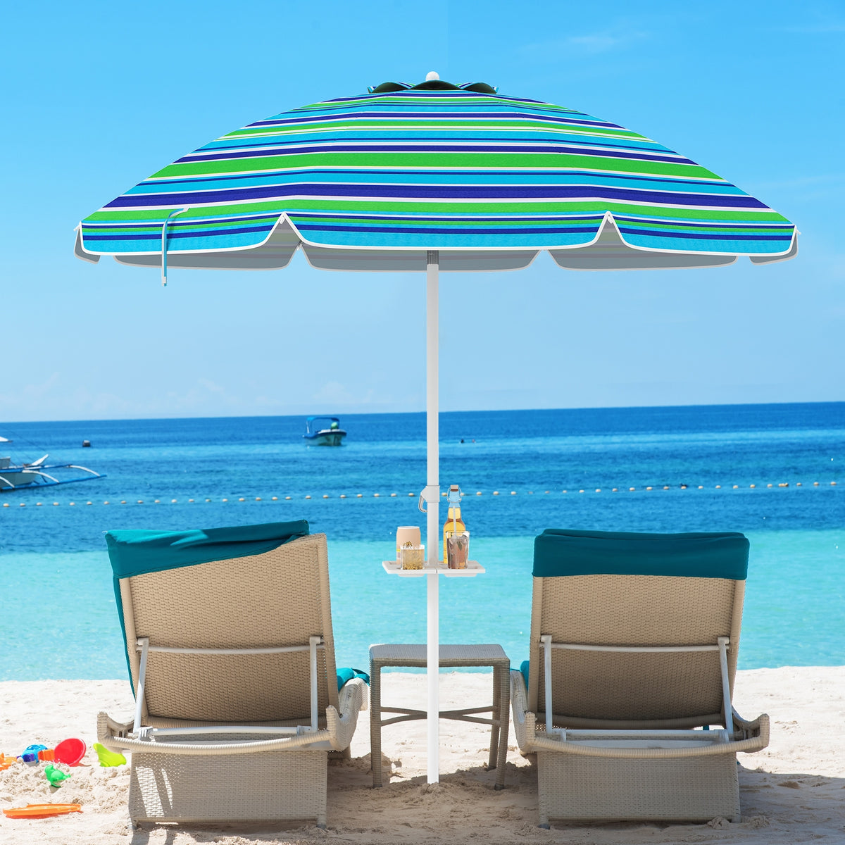 7.2 Feet Portable Outdoor Beach Umbrella, With Sand Anchor, Green Outdoor Umbrellas at Gallery Canada