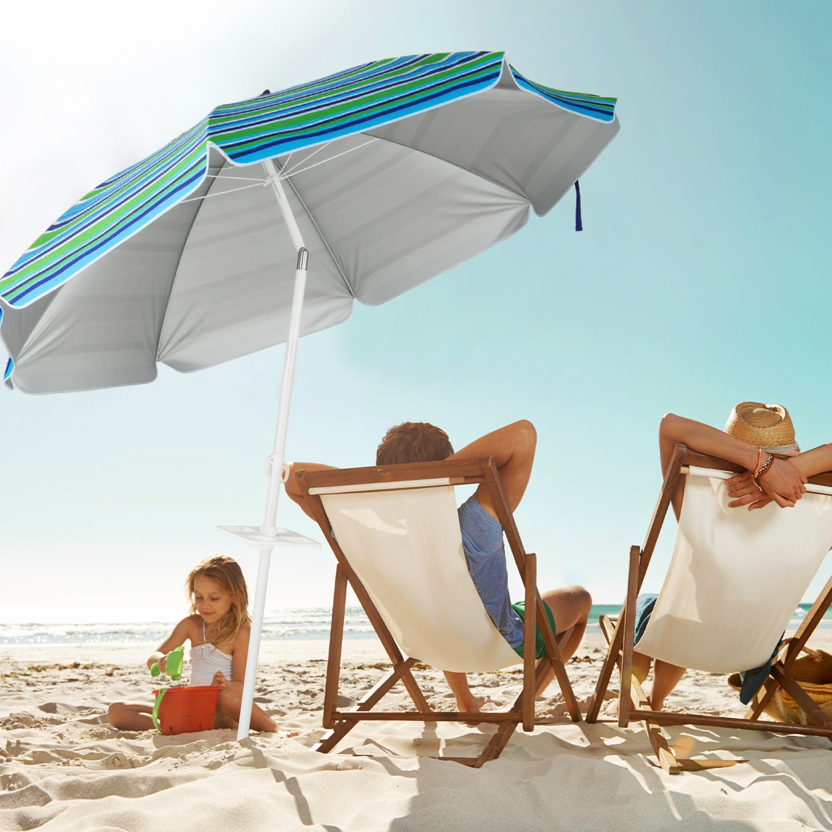 7.2 Feet Portable Outdoor Beach Umbrella, With Sand Anchor, Green Outdoor Umbrellas at Gallery Canada