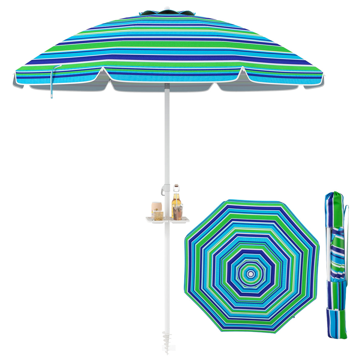 7.2 Feet Portable Outdoor Beach Umbrella, With Sand Anchor, Green Outdoor Umbrellas at Gallery Canada