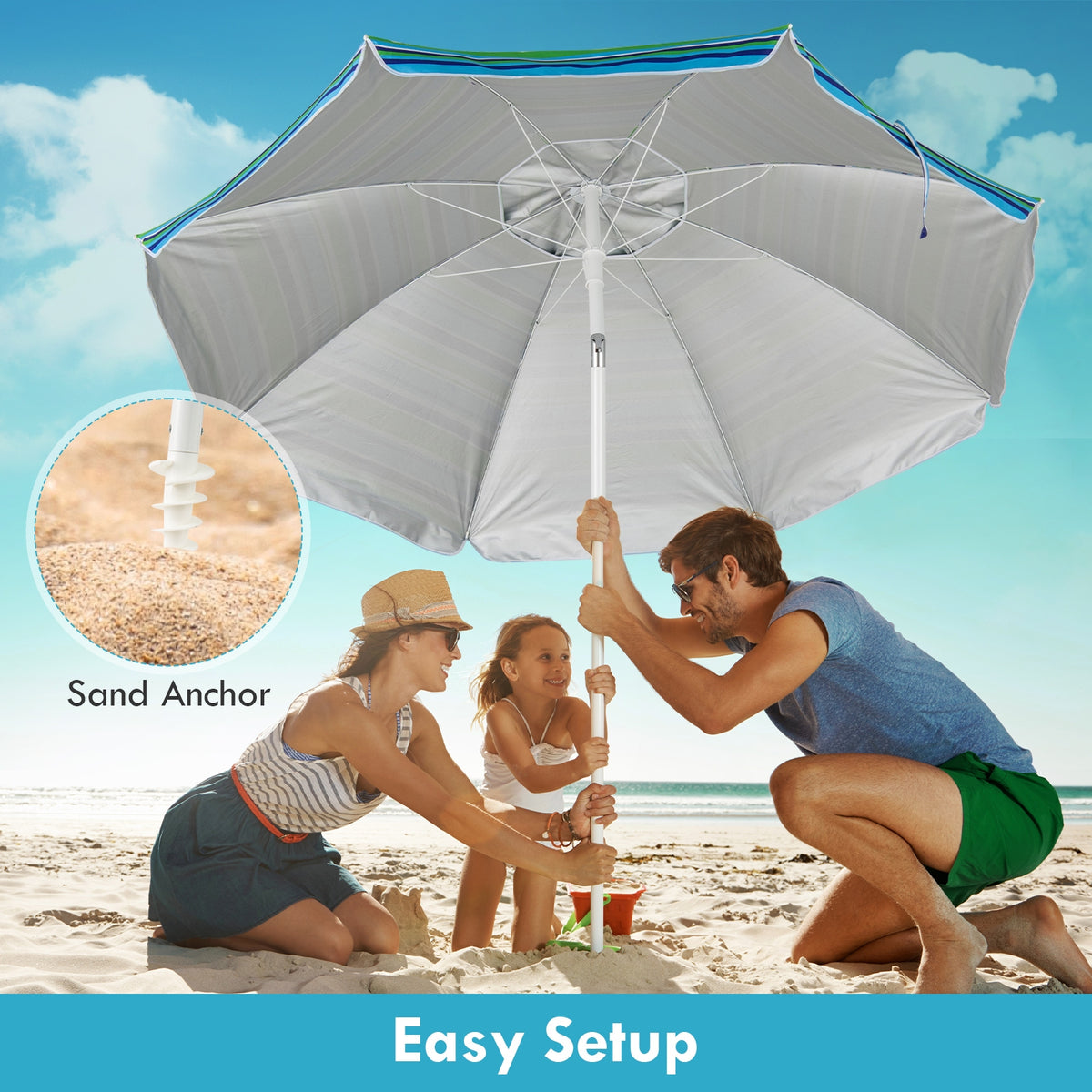 7.2 Feet Portable Outdoor Beach Umbrella, With Sand Anchor, Green Outdoor Umbrellas at Gallery Canada