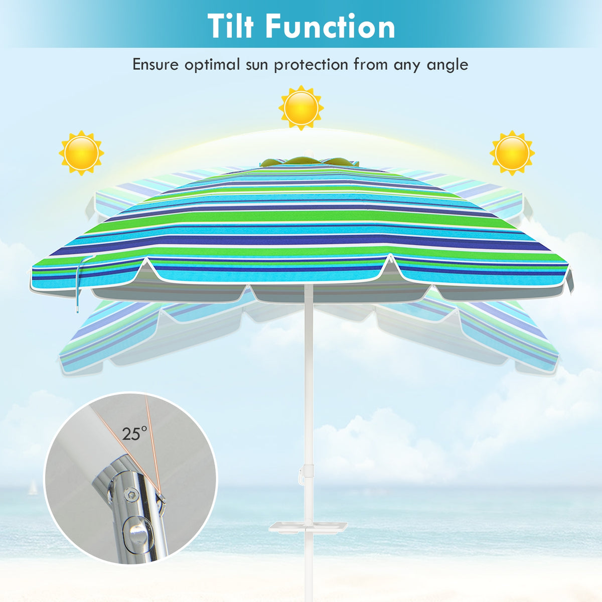 7.2 Feet Portable Outdoor Beach Umbrella, With Sand Anchor, Green Outdoor Umbrellas at Gallery Canada