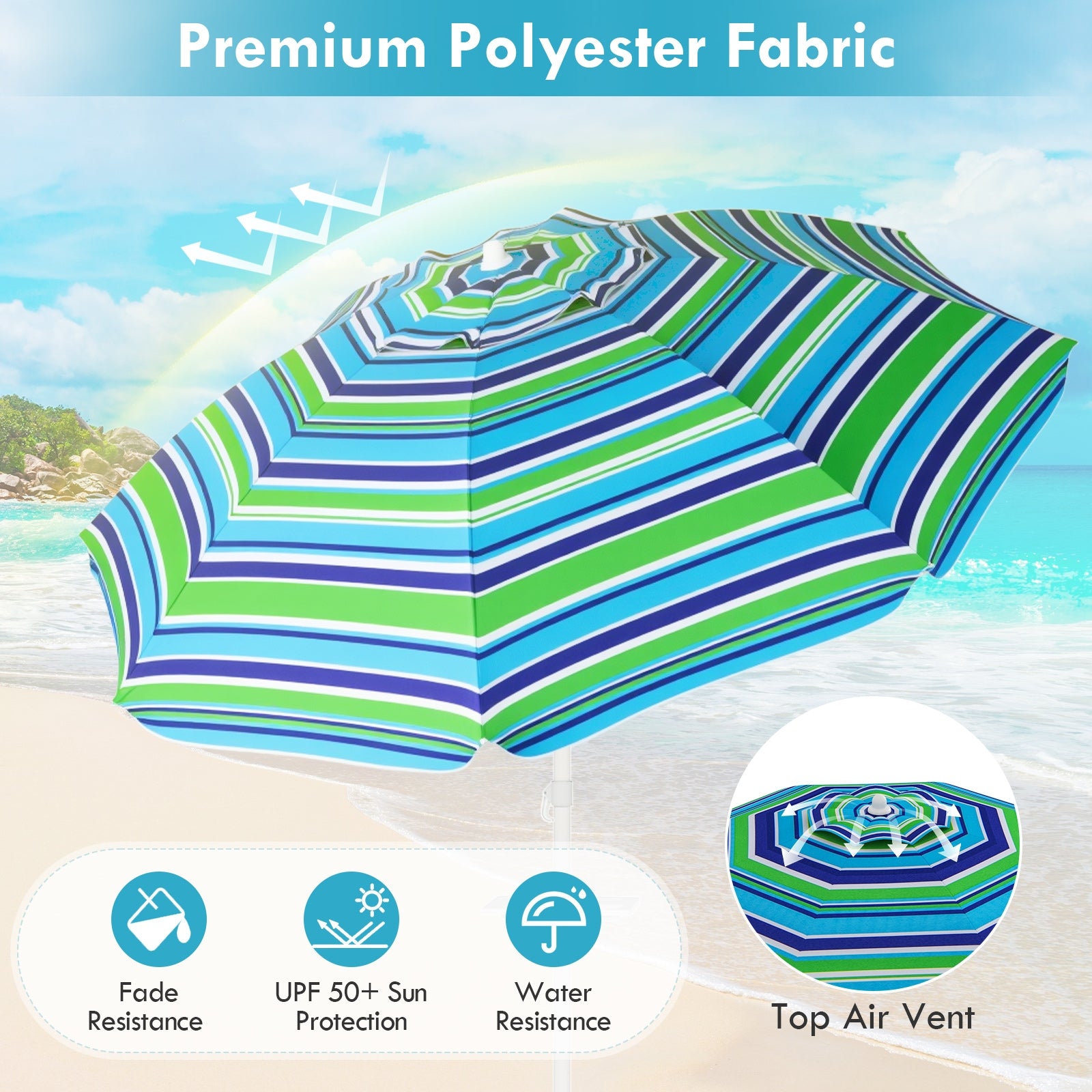 7.2 Feet Portable Outdoor Beach Umbrella, With Sand Anchor, Green Outdoor Umbrellas at Gallery Canada