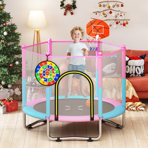 60 Inch Kids Trampoline With Basketball Hoop, Macaron