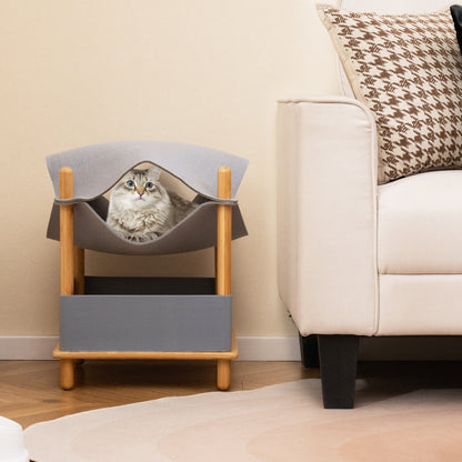 2-Tier Wooden Cat House, Semi-Enclosed Condo, Removable Clothes, Gray Cat Trees Condos & Scratchers at Gallery Canada