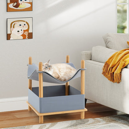 2-Tier Wooden Cat House, Semi-Enclosed Condo, Removable Clothes, Gray Cat Trees Condos & Scratchers at Gallery Canada