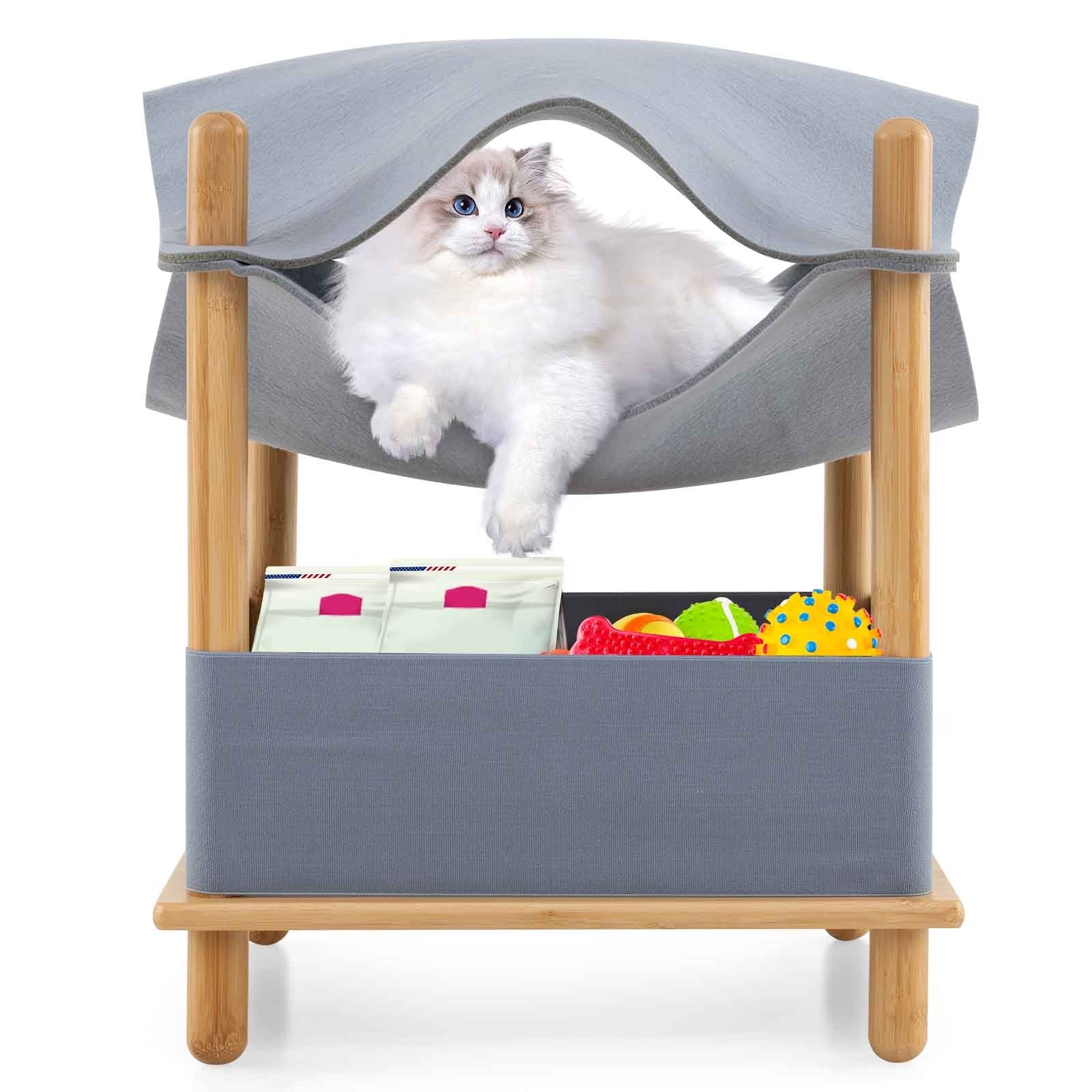 2-Tier Wooden Cat House, Semi-Enclosed Condo, Removable Clothes, Gray Cat Trees Condos & Scratchers Gray at Gallery Canada
