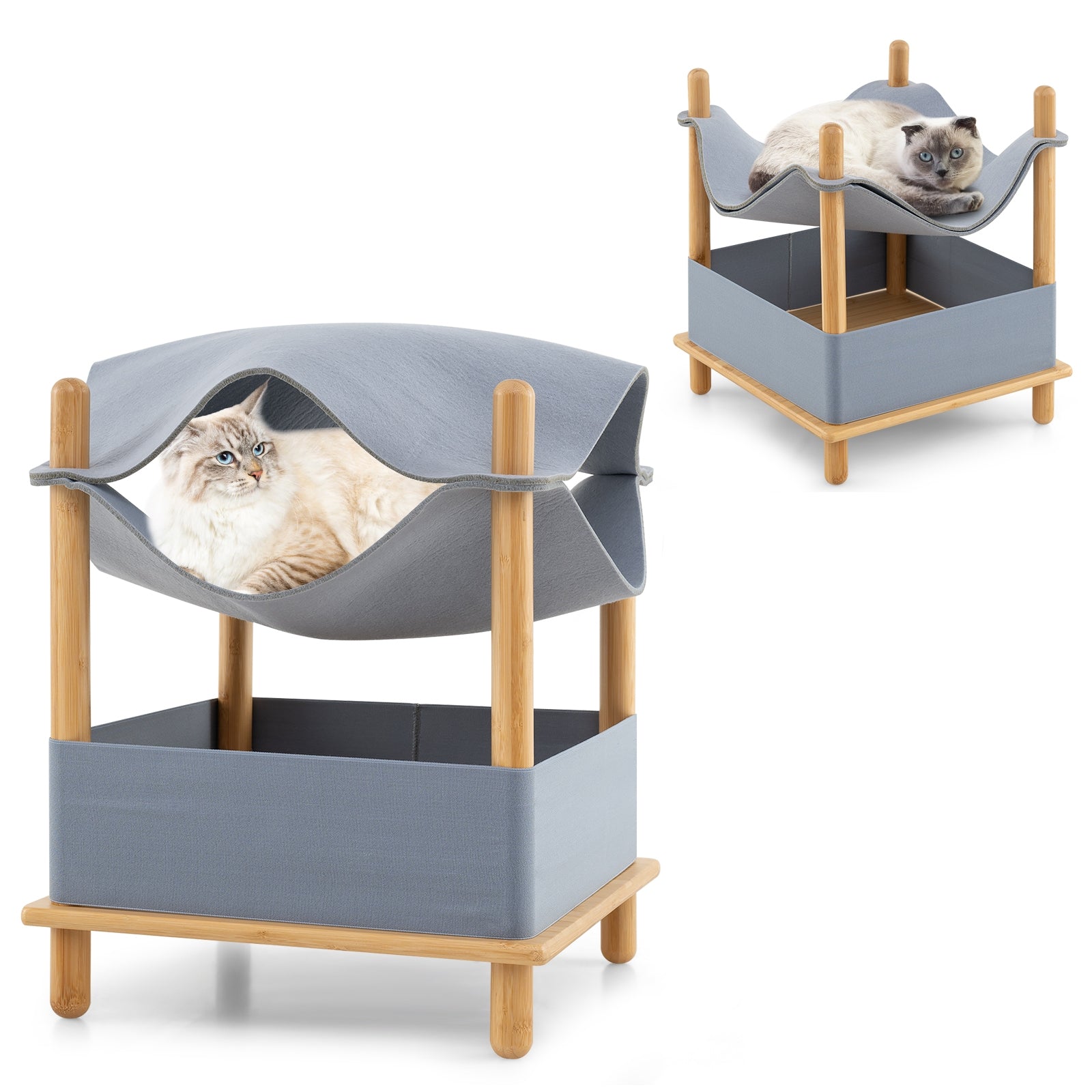 2-Tier Wooden Cat House, Semi-Enclosed Condo, Removable Clothes, Gray Cat Trees Condos & Scratchers at Gallery Canada