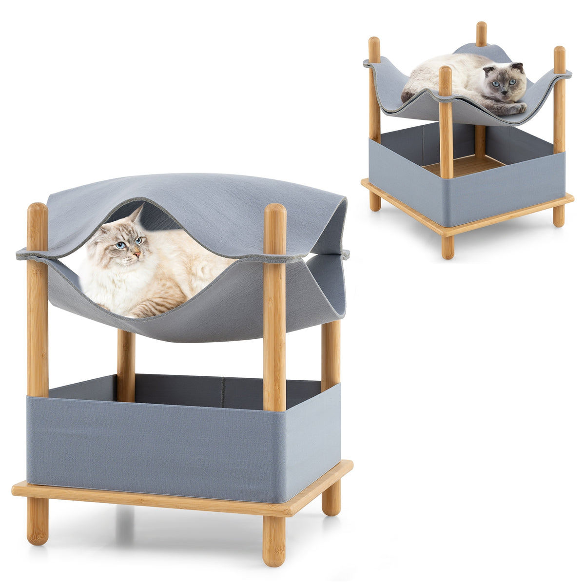 2-Tier Wooden Cat House, Semi-Enclosed Condo, Removable Clothes, Gray Cat Trees Condos & Scratchers at Gallery Canada