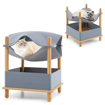 2-Tier Wooden Cat House, Semi-Enclosed Condo, Removable Clothes, Gray Cat Trees Condos & Scratchers at Gallery Canada