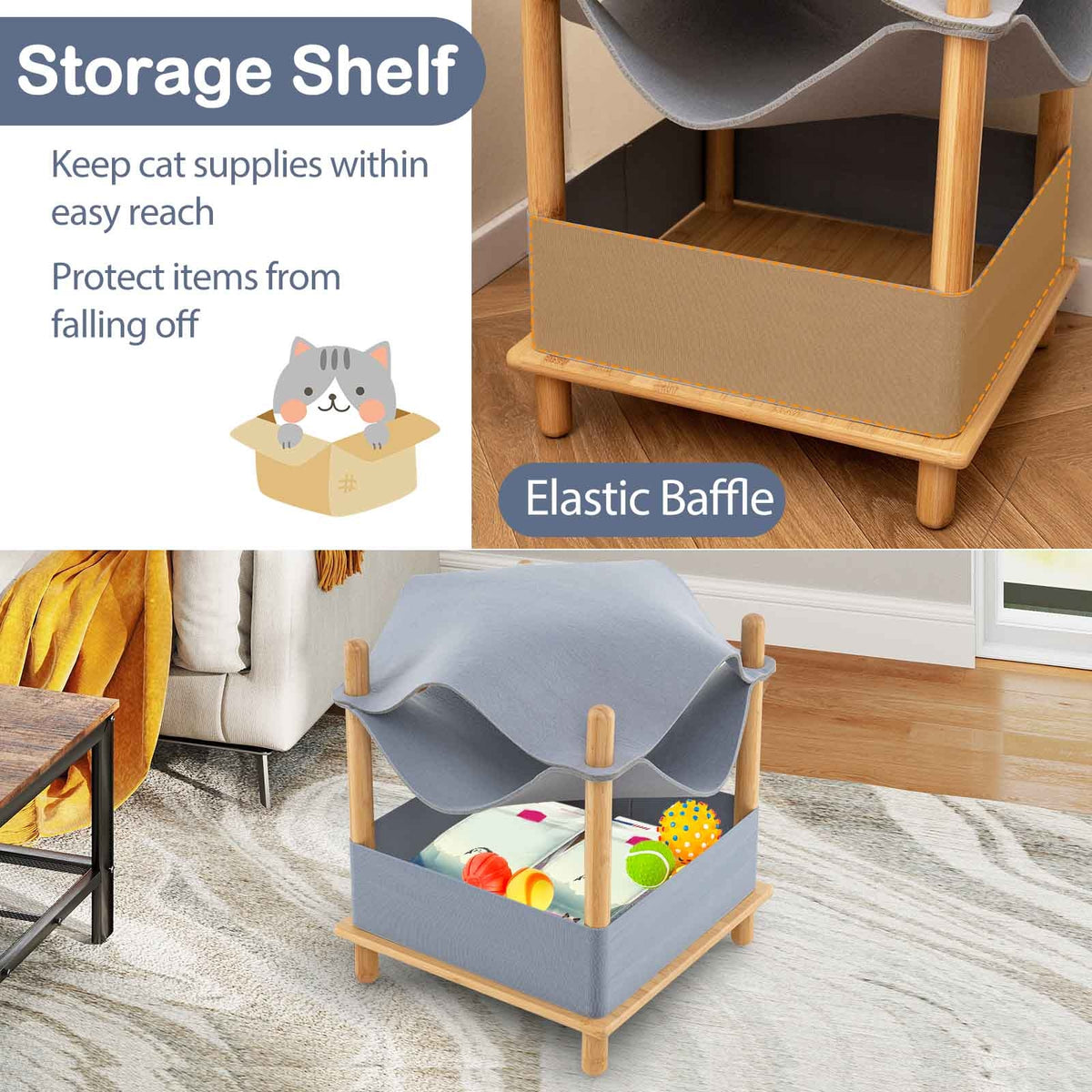 2-Tier Wooden Cat House, Semi-Enclosed Condo, Removable Clothes, Gray Cat Trees Condos & Scratchers at Gallery Canada