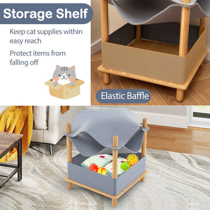 2-Tier Wooden Cat House, Semi-Enclosed Condo, Removable Clothes, Gray Cat Trees Condos & Scratchers at Gallery Canada