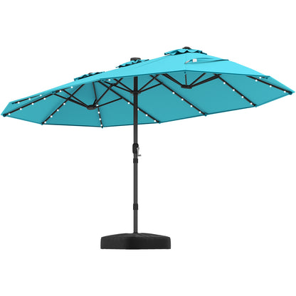 15 Feet Patio Umbrella, 48 LED Lights, Turquoise Outdoor Umbrellas Turquoise at Gallery Canada