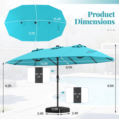 15 Feet Patio Umbrella, 48 LED Lights, Turquoise Outdoor Umbrellas at Gallery Canada