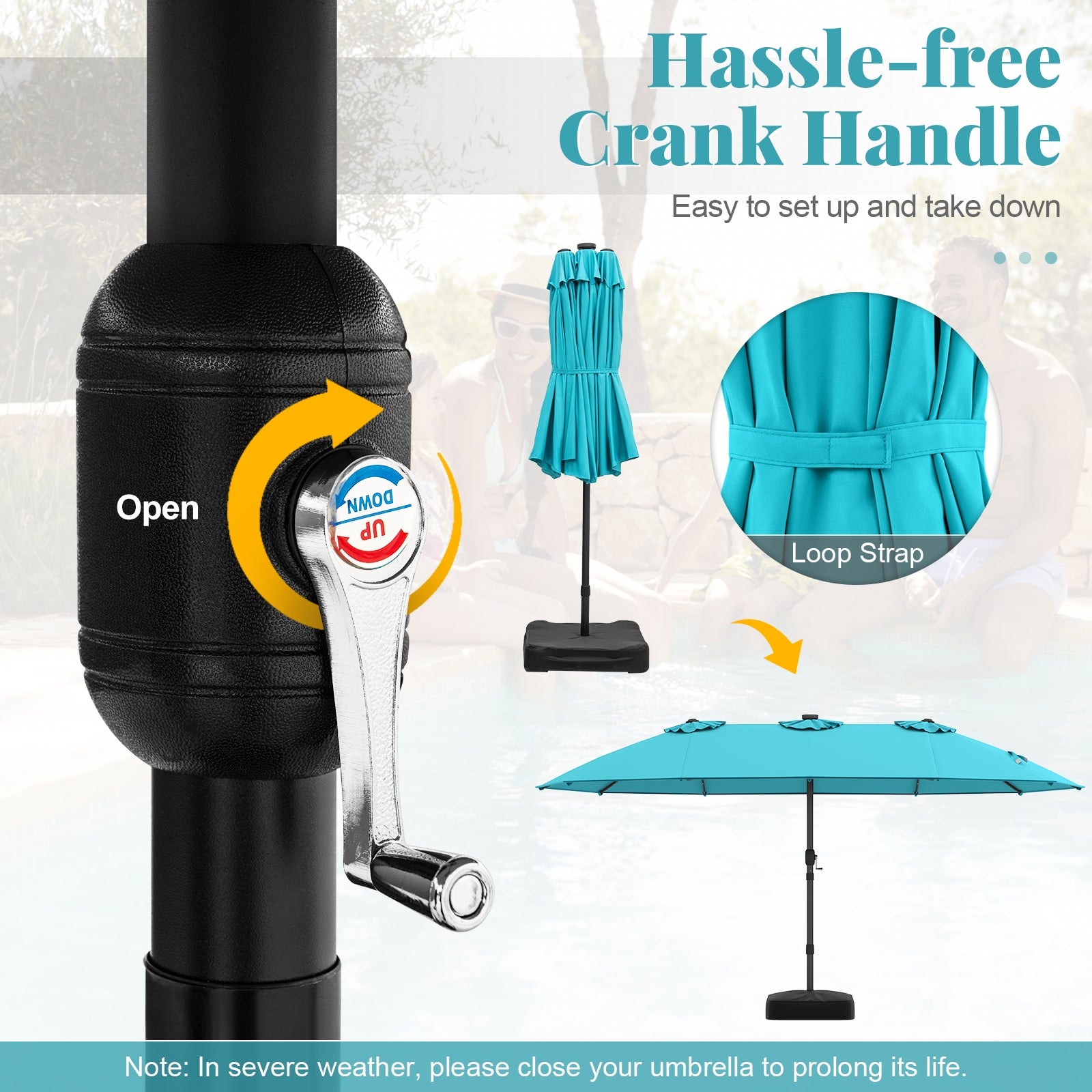 15 Feet Patio Umbrella, 48 LED Lights, Turquoise Outdoor Umbrellas at Gallery Canada