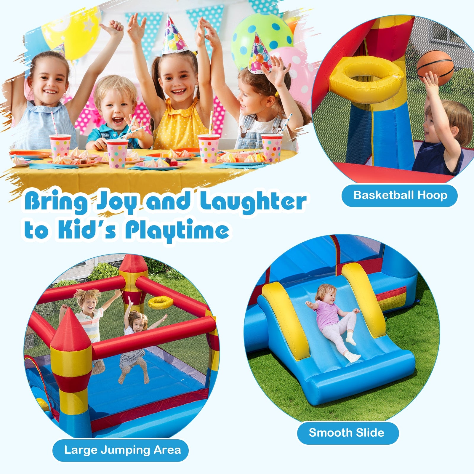 3-in-1 Kids Bouncer with Slide, Basketball Hoop, Large Jumping Area Bounce House at Gallery Canada