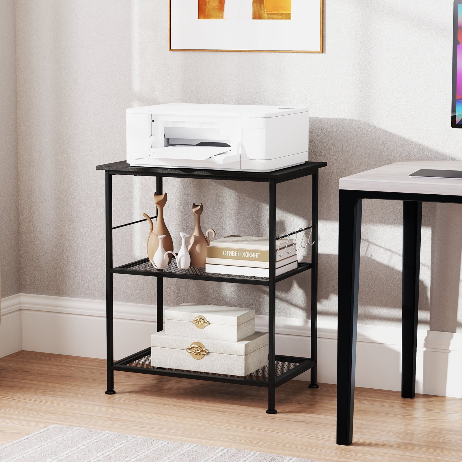 3-Tier Kitchen Cart, Microwave Rack With Hooks, Black Baker's Racks at Gallery Canada