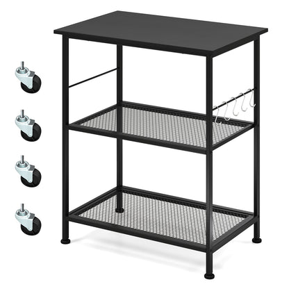3-Tier Kitchen Cart, Microwave Rack With Hooks, Black Baker's Racks Black at Gallery Canada