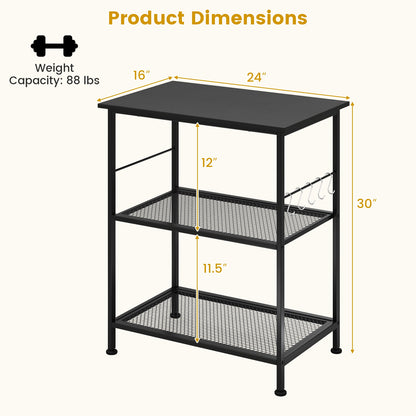 3-Tier Kitchen Cart, Microwave Rack With Hooks, Black Baker's Racks at Gallery Canada