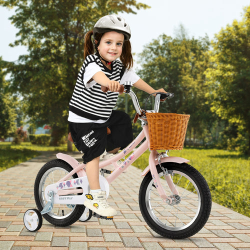 14 Inch Kids Bike, Adjustable Height, Basket, Ages 3-5, Pink