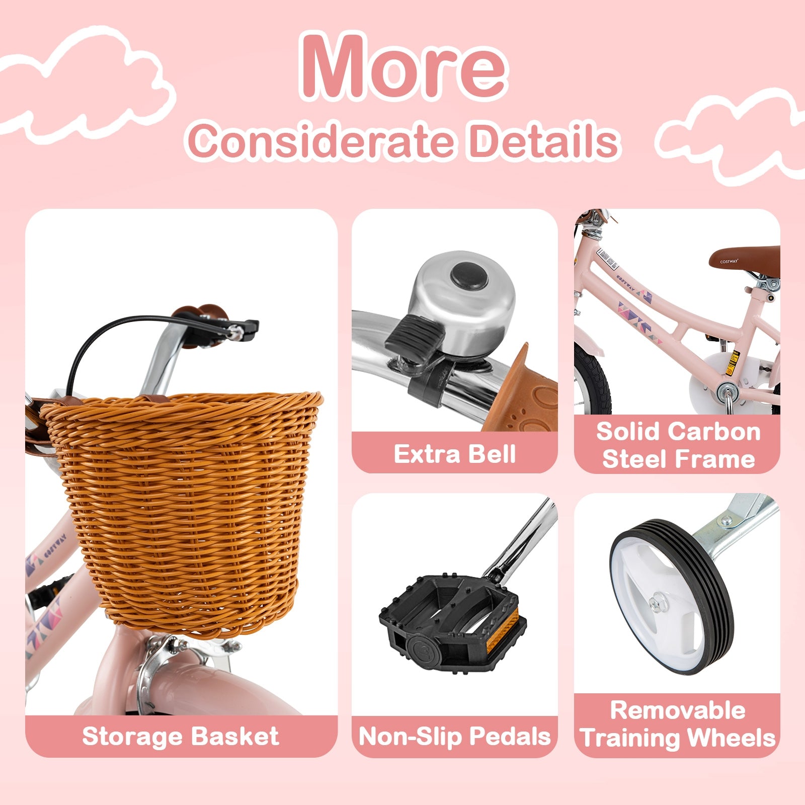 14 Inch Kids Bike, Adjustable Height, Basket, Ages 3-5, Pink Kids Bike at Gallery Canada