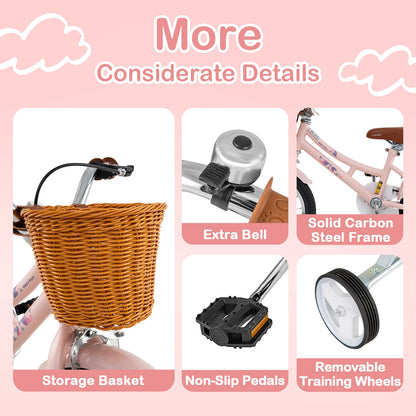 14 Inch Kids Bike, Adjustable Height, Basket, Ages 3-5, Pink Kids Bike at Gallery Canada