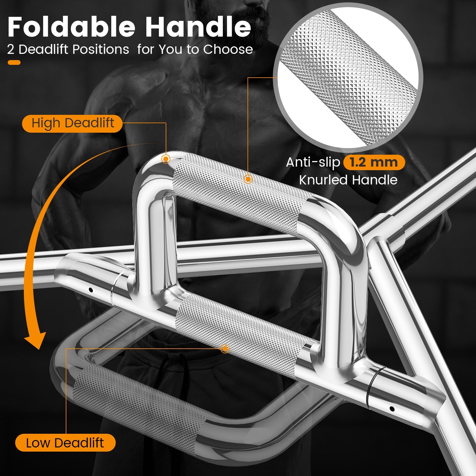 Olympic Hex Trap Bar, 2 Spring Collars, Foldable Handle, Silver Weights Accessories at Gallery Canada