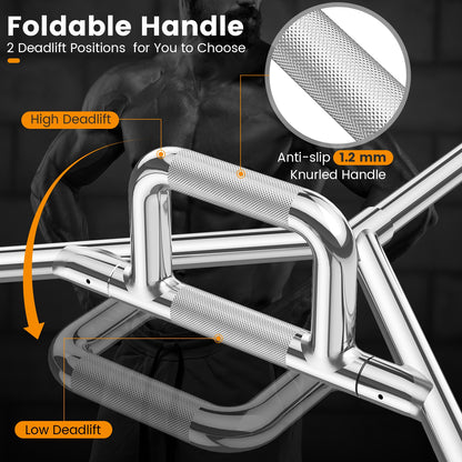Olympic Hex Trap Bar, 2 Spring Collars, Foldable Handle, Silver Weights Accessories at Gallery Canada