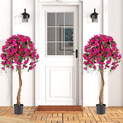 Set Of 2 4.5 Feet Artificial Azalea Tree, Cement Pot, Red Faux Plants at Gallery Canada