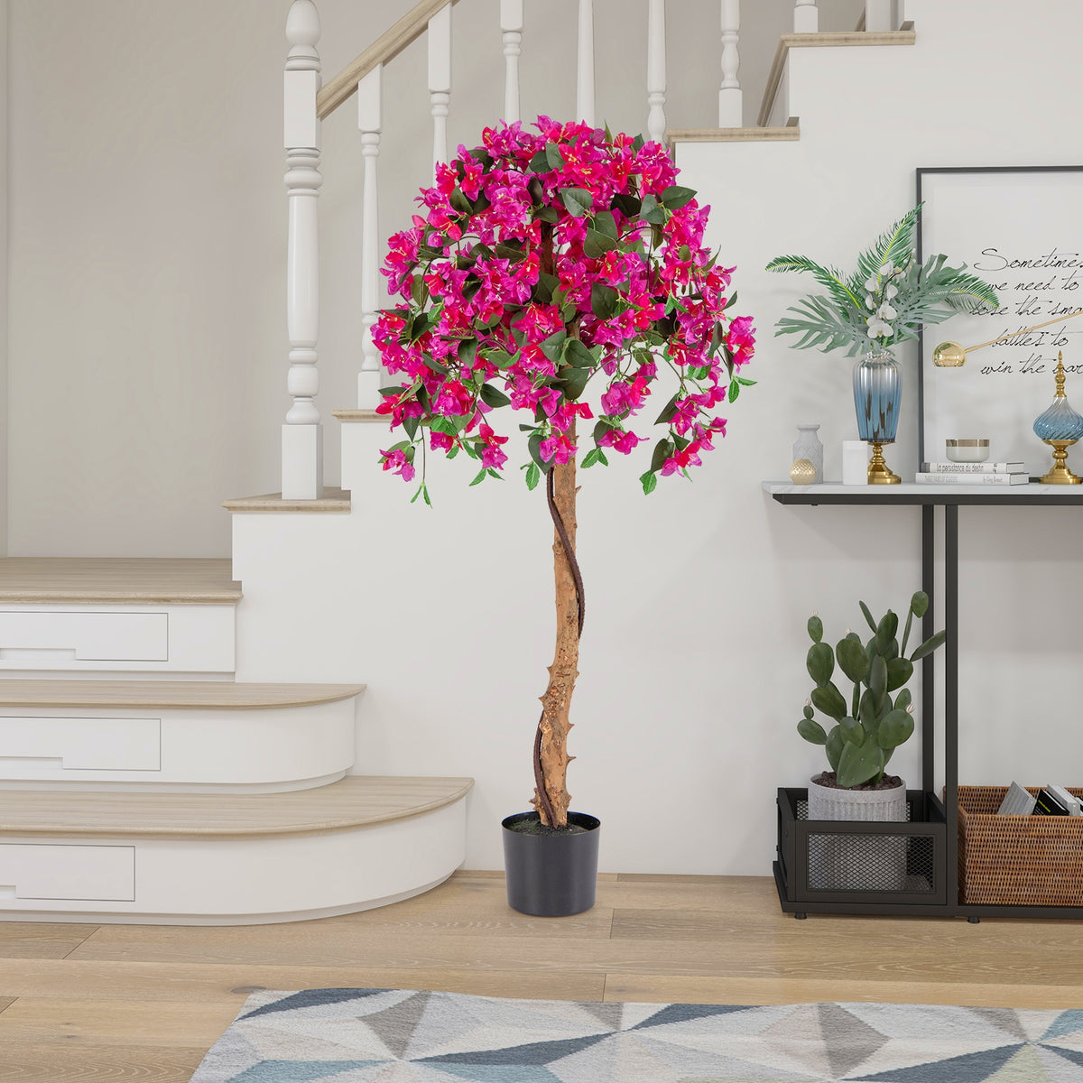 Set Of 2 4.5 Feet Artificial Azalea Tree, Cement Pot, Red Faux Plants at Gallery Canada
