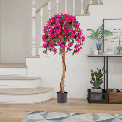 Set Of 2 4.5 Feet Artificial Azalea Tree, Cement Pot, Red Faux Plants at Gallery Canada