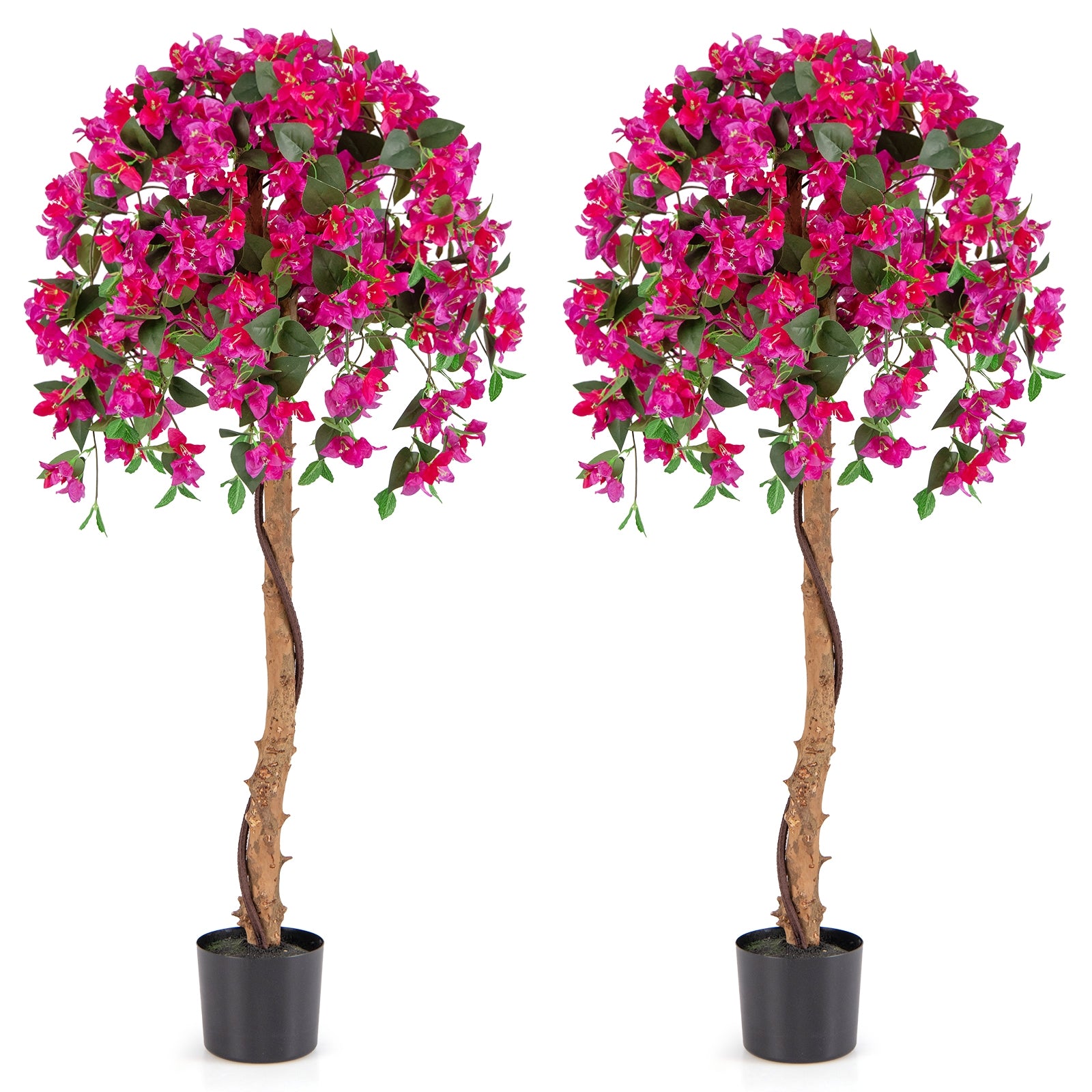 Set Of 2 4.5 Feet Artificial Azalea Tree, Cement Pot, Red Faux Plants Red at Gallery Canada