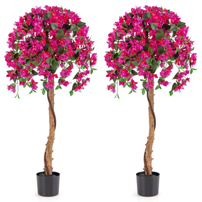 Set Of 2 4.5 Feet Artificial Azalea Tree, Cement Pot, Red Faux Plants Red at Gallery Canada
