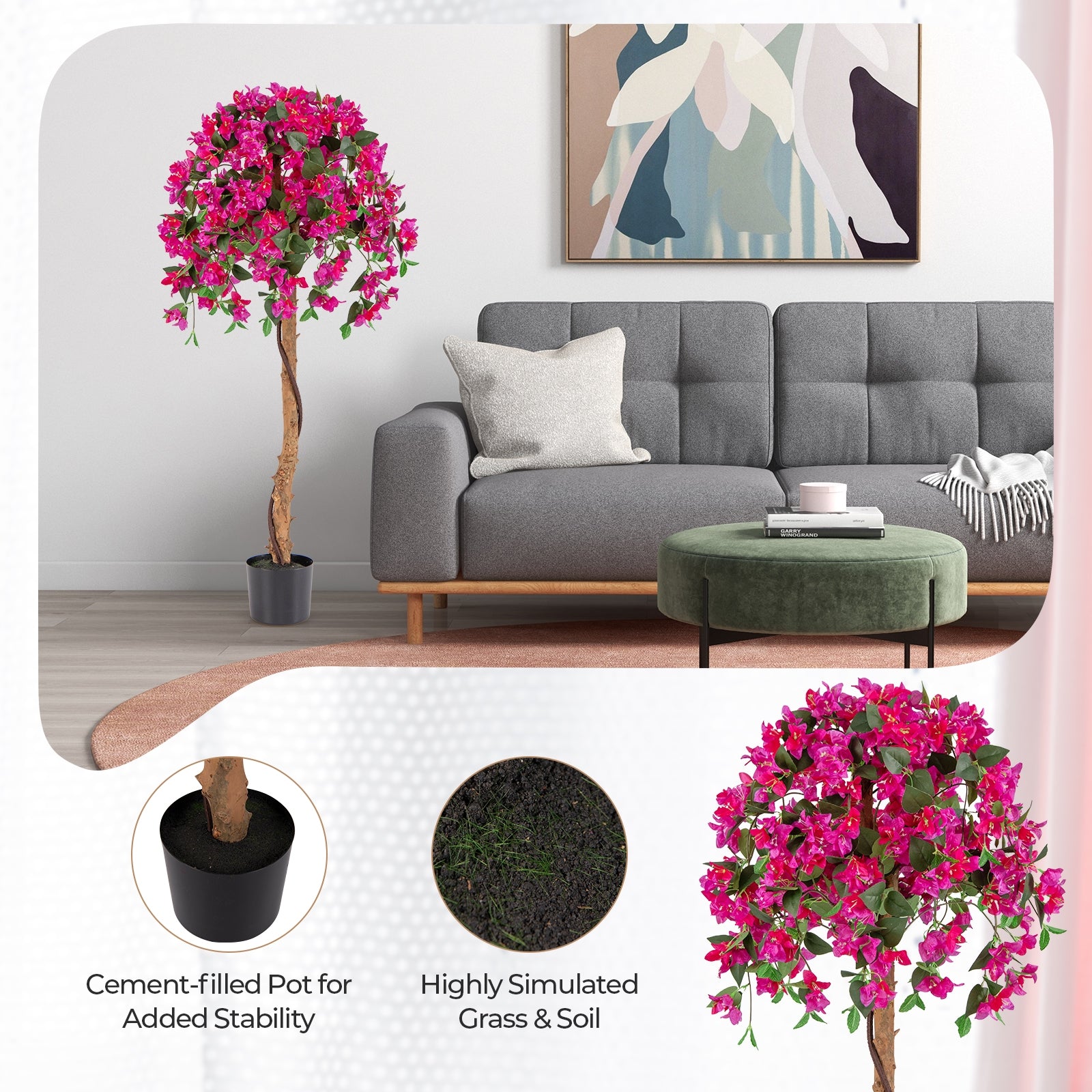 Set Of 2 4.5 Feet Artificial Azalea Tree, Cement Pot, Red Faux Plants at Gallery Canada
