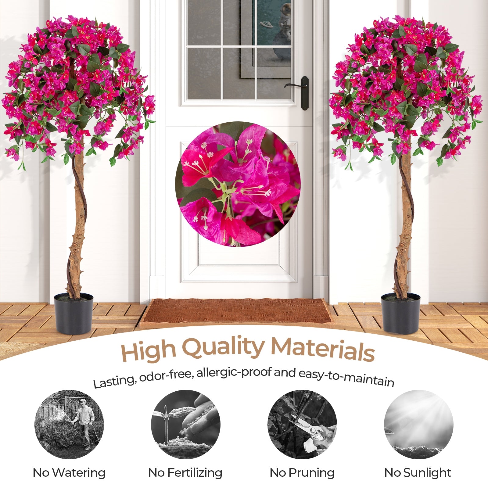 Set Of 2 4.5 Feet Artificial Azalea Tree, Cement Pot, Red Faux Plants at Gallery Canada