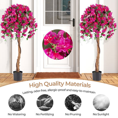 Set Of 2 4.5 Feet Artificial Azalea Tree, Cement Pot, Red Faux Plants at Gallery Canada